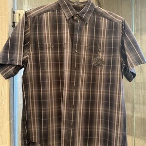 Harley-Davidson Men's Black and Gray Plaid Shirt